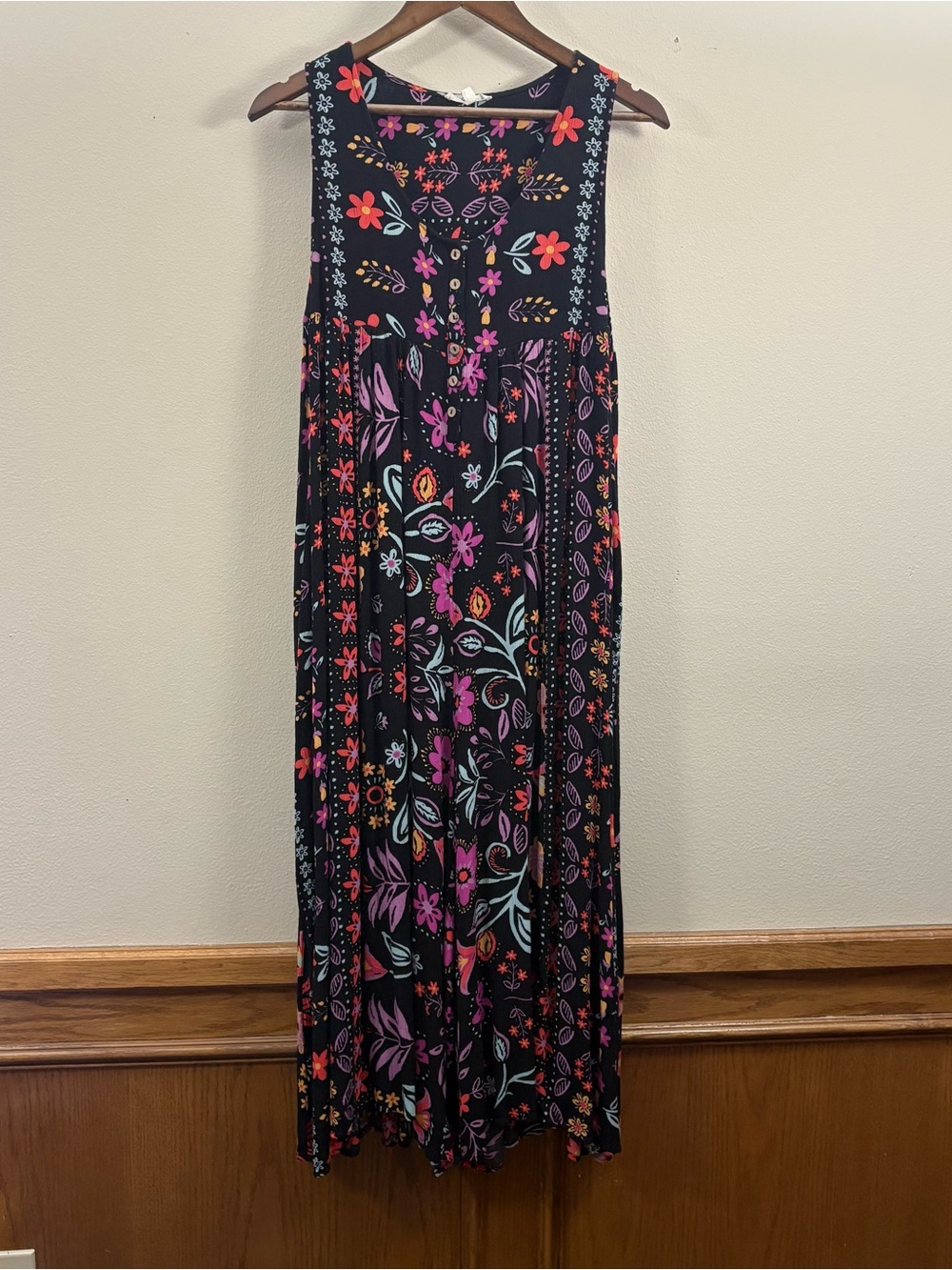 easel Black Wide Leg Jumpsuit romper Womens L Floral streetwear boho chic summer